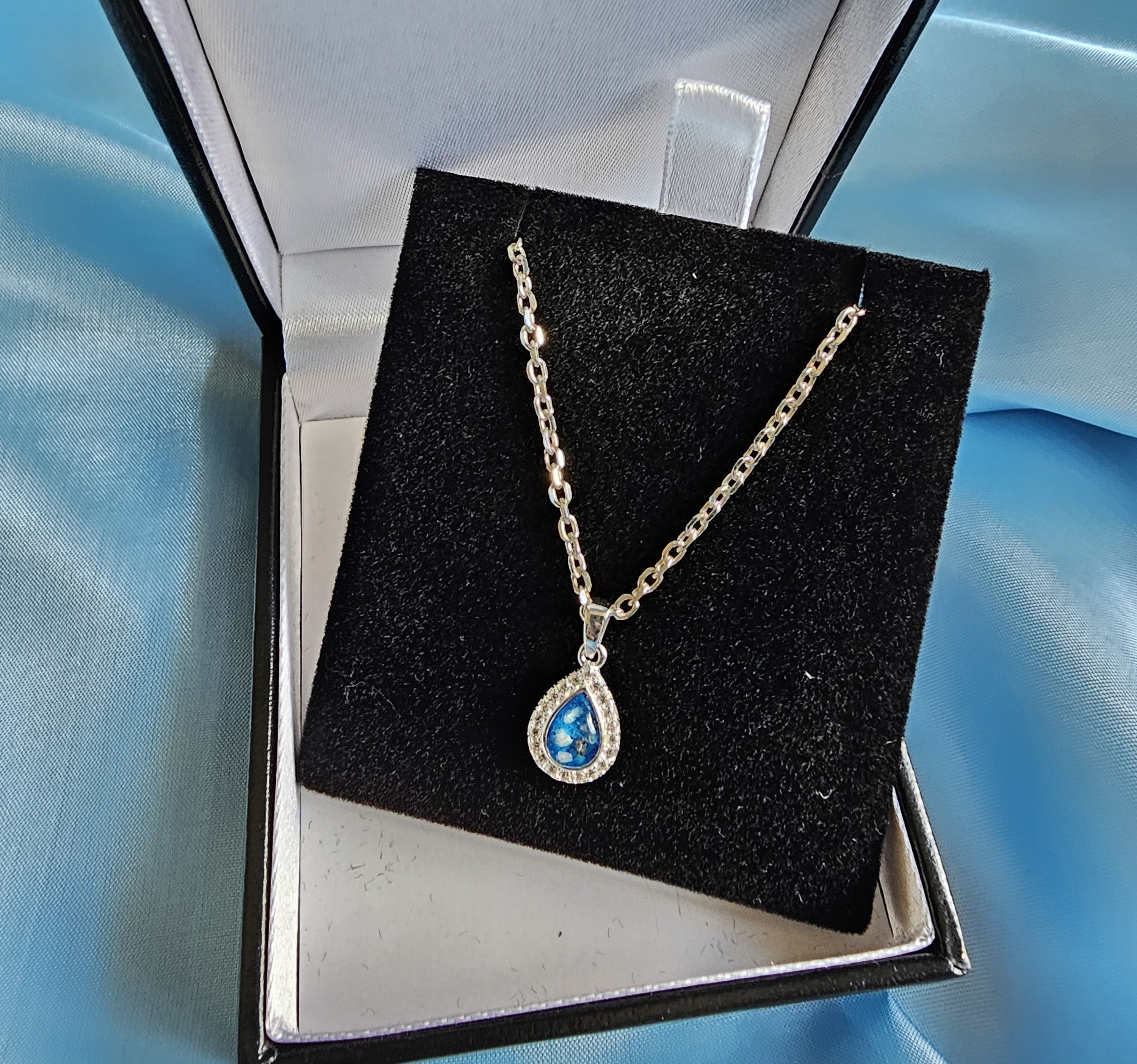 Custom memorial necklace with ashes set in silver – handmade keepsake by Alma Makes