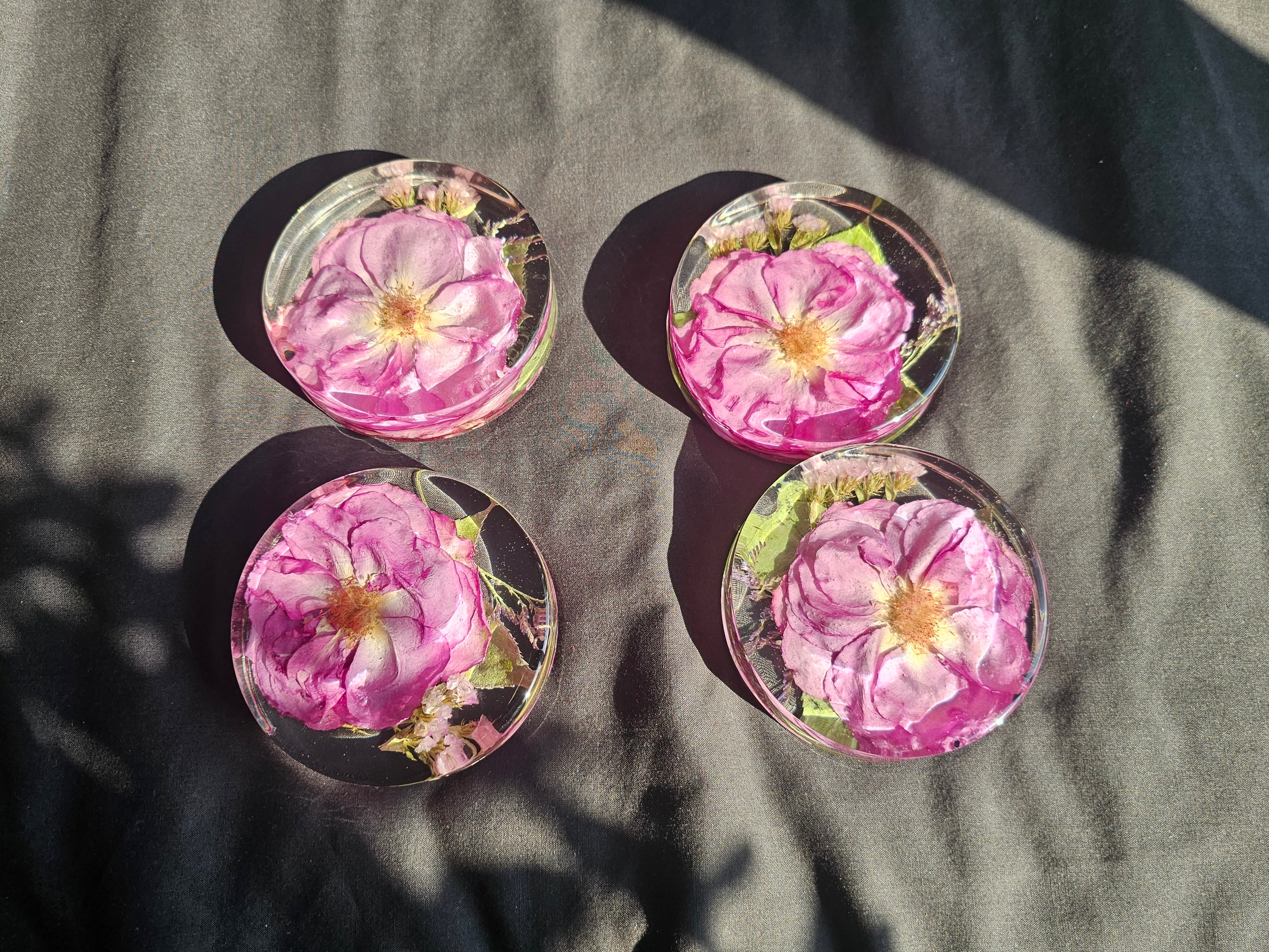 Resin coasters made from a preserved wedding bouquet – custom keepsake by Alma Makes