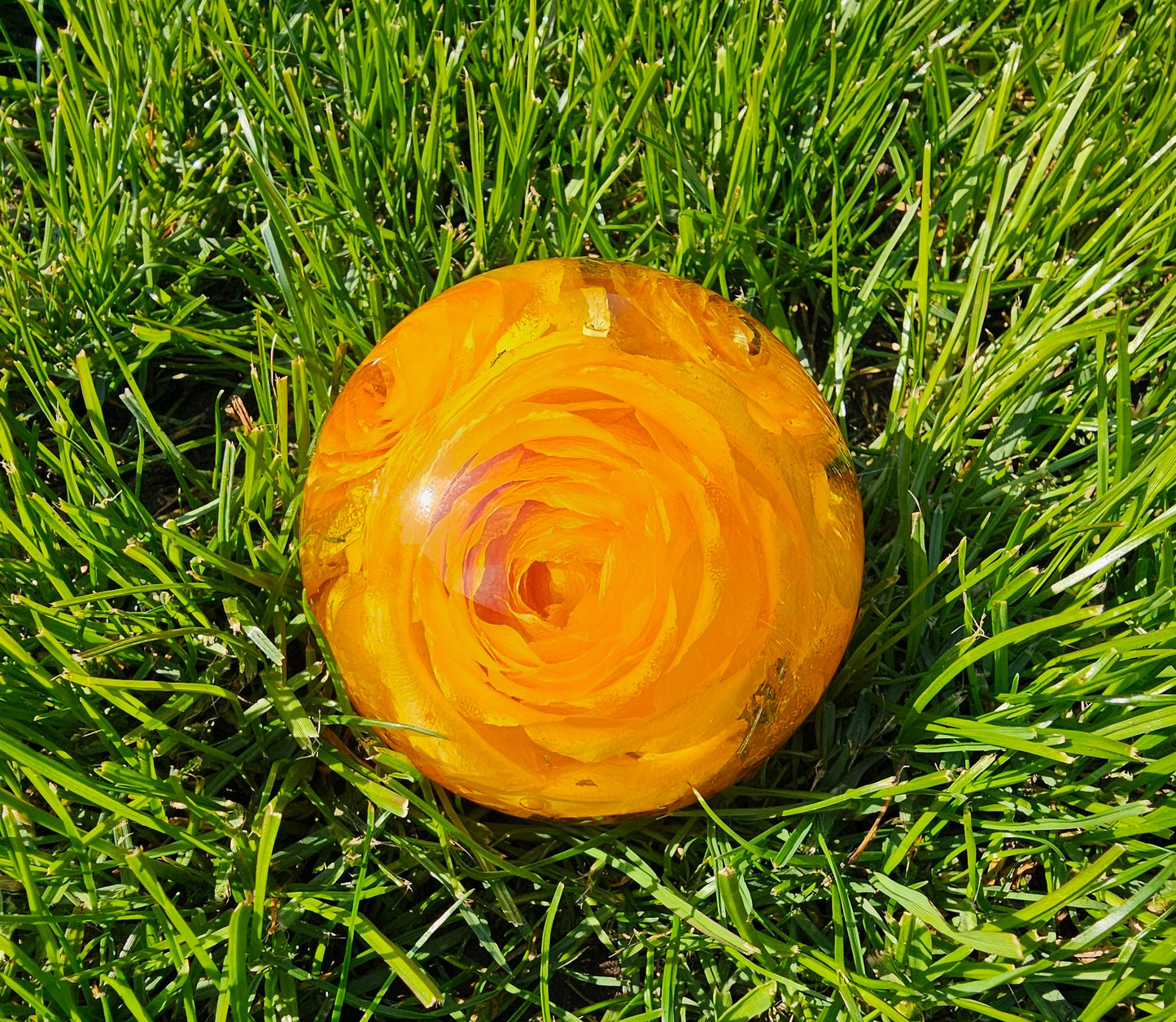 Pet Memorial flowers preserved in a 4" resin sphere keepsake