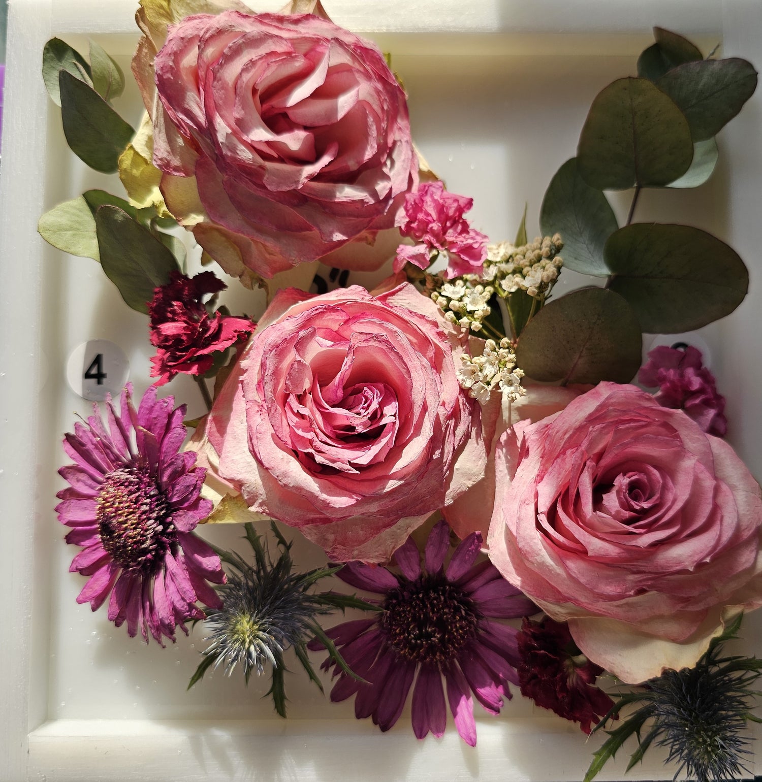 Hand-dried wedding bouquet featuring preserved roses and foliage – prepared by Alma Makes for resin preservation